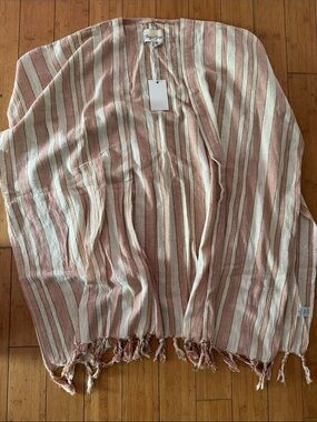 Striped Pink & Cream Lightweight Kimono Swim Coverup
